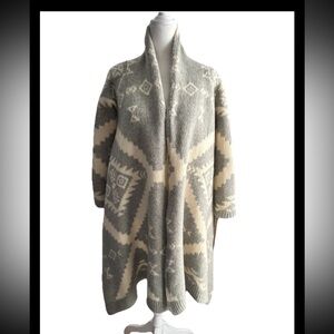 RALPH LAUREN Hand Knit VINTAGE Rare Sweater Wrap Aztec Gray White Lambswool Sz S